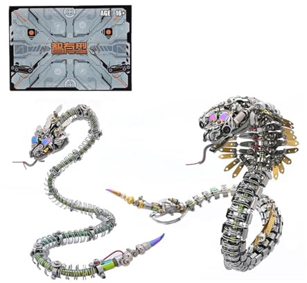 BuildCubes Puzzle de metal 3D para adultos, serpiente steampunk, juego de construcción de metal, 1500 + piezas DIY mecánico de púas azul-verde y viper cobra 3D puzzle animal juguete kit de regalo