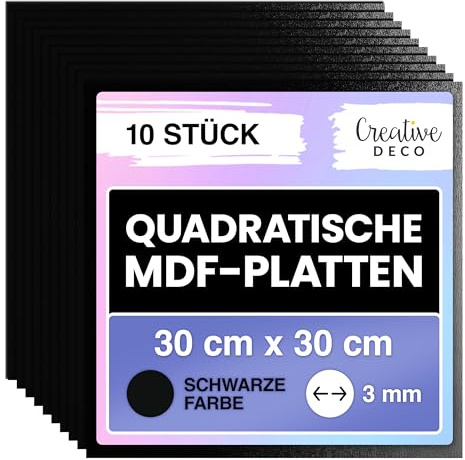 Creative Deco 10 x Panneau MDF Carré Noir | 300 x 300 mm