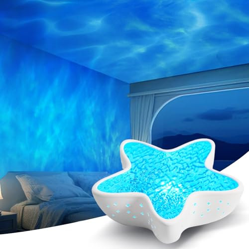 LED Sternenhimmel Projektor mit Aurora Effekt – Polarlicht Lampe für Kinder & Erwachsene, Wasserwellen Nachtlicht mit Stufenlos Dimmbar, Seestern Projektor Ocean Mood Light Zimmer Deko Wohnzimmer