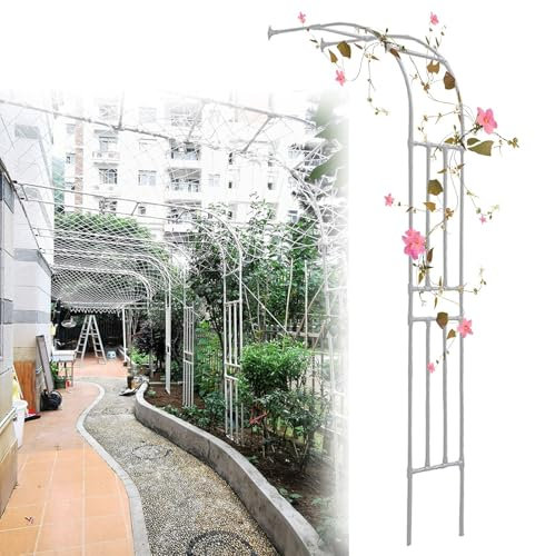 Arche De Jardin Arcade en Métal Demi-côté Arceau À Rosiers, Robuste Demi-arche W 60 90 120 150 180 200 220 240 250 270 300 CM, Treillis Support pour plantes grimpantes Vignes(Blanc,W60x H270cm)
