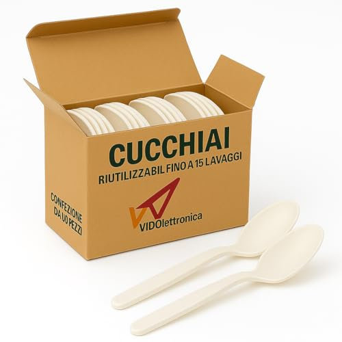 Cuillères biodégradables et compostables blanches Couverts en fibre de sucre, 5 boîtes de 20 pièces, vaisselle bio écologique (100 cuillères réutilisables)