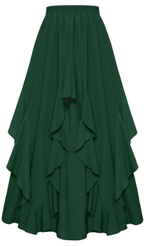 Scarlet Darkness Long Skirts for Women 2026 Ruffled Chiffon Flowy Renaissance Maxi Skirt Forest Green S
