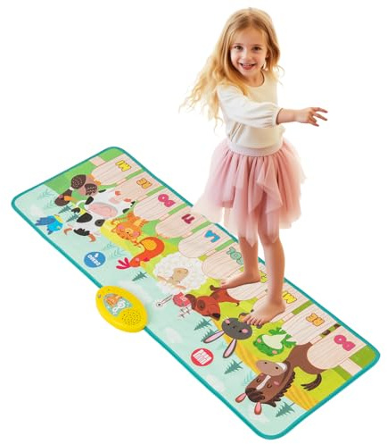 COSTWAY Tapis de Danse Enfant sur Thème Ferme avec 10 Sons d'animaux & 10 Touches, Tapis Piano Bébé Pliable avec 10 Chansons & Lumière, Jouet Musical pour Enfant de 3 Ans+ (Ferme)