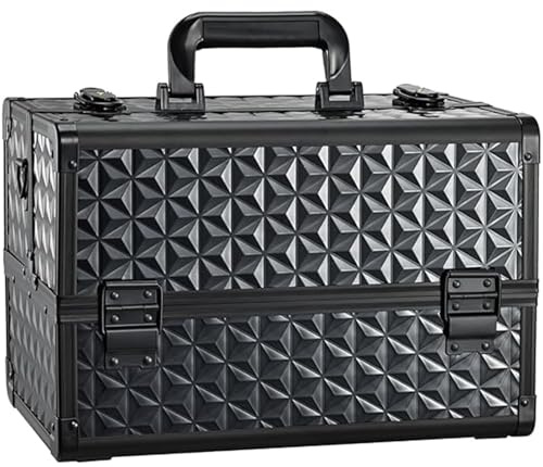 Joligrace Large Makeup Case Makeup Organiser Box Vanity Case Lockable Cosmetic Cases 4 Trays with Shoulder Strap Clasp, Black