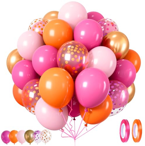Arche Ballon Anniversaire Rose Orange,Helium Confettis Rose Rouge Latex Métallique Fushia 80 Pièces 12 Pouces pour Decoration Bapteme Fille Baby Shower Mariage Décorations De Fête