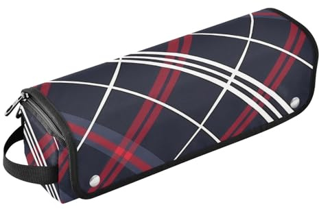 famyily Sac de voyage pour outils de cheveux pour femme avec tapis de fer, grand étui de voyage pour fer à lisser, fer à friser, sèche-cheveux - Style anglais rétro rouge et noir à carreaux