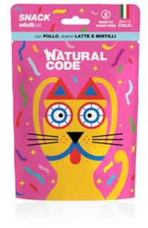 Natural Code Snack Chat, collations pour chats adultes de toutes tailles farcies au poulet, au lait et aux miroirs | 3 boîtes de 60 grammes chacun.