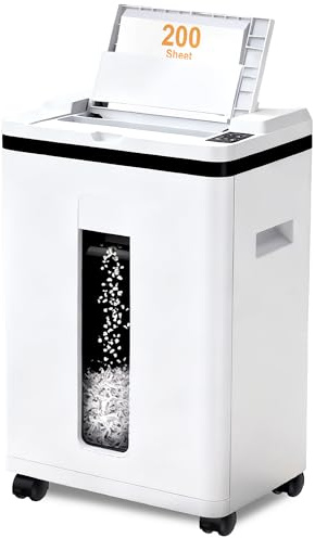 Boyuevi 200-Sheet Auto Feed Paper Shredder, Touchscreen Heavy Duty Shredders, 40 Min Non-Stop, P-5 Ultra Security Commercial Shredder for Home Office, Micro Cut with Wheels, 5.8 Gal Bin, <60 dB