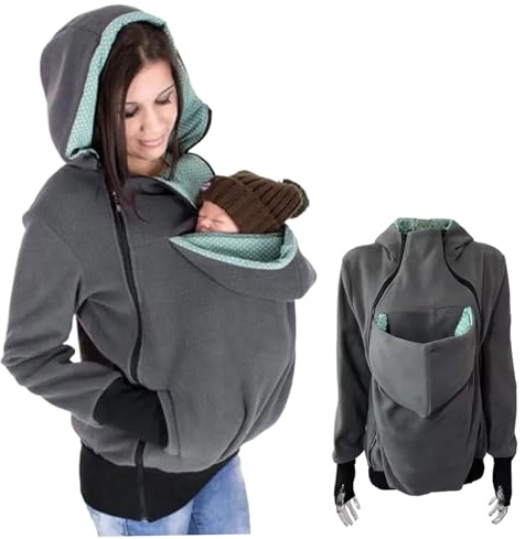 Sudadera con Capucha de Maternidad, Sudadera con Capucha con Bolsa de Canguro Extraíble 3 en 1, Chaqueta de Invierno Suave y Cálida para Bebé, Chaqueta de Maternidad Acogedora Multifunción para Mamá