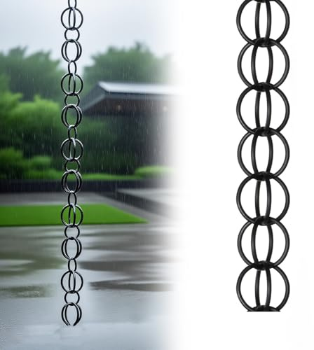 Poxvythb Catene da Pioggia Giapponesi ad Anello, Collettori per Acqua Piovana da Esterno con Sistema di Drenaggio per CortileNero(3.5m)