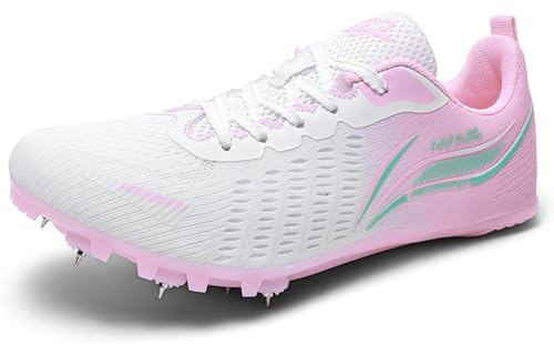 Scarpe Chiodate da Corsa da Donna Scarpe Atletica Leggera con 8 Chiodi Scarpe da Salto Professionali per Corsa Campestre Salto in Lungo,Rosa,34 EU