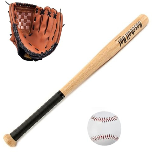 25 tums basebollträ med handske och bollset, 3-delad softbollset kit för barn ungdomar utomhusträning, nybörjare