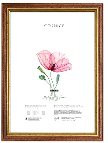 Lupia - Cornice portafoto da parete noce con profilo oro BRUN, per foto, stampe artistiche, poster, quadri moderni 50x70 cm