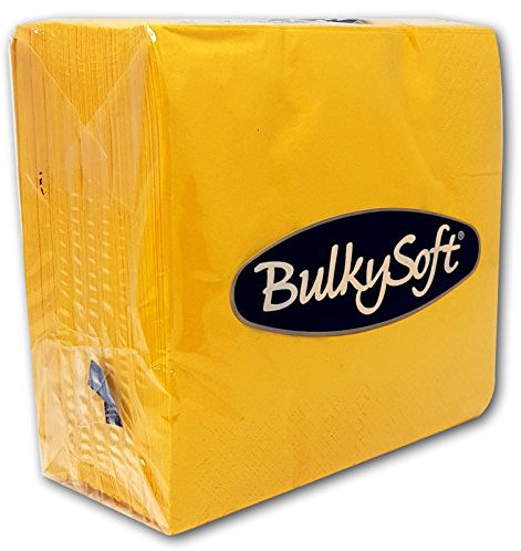 BulkySoft Paper Serviettes 2Ply Solid Colour Soft Napkins for Kitchen, Parties, and Events – Rip Proof Disposable Tableware - 33 × 33 cm – 100% Cellulose Pack of 100 Kitchen Napkins - Yellow