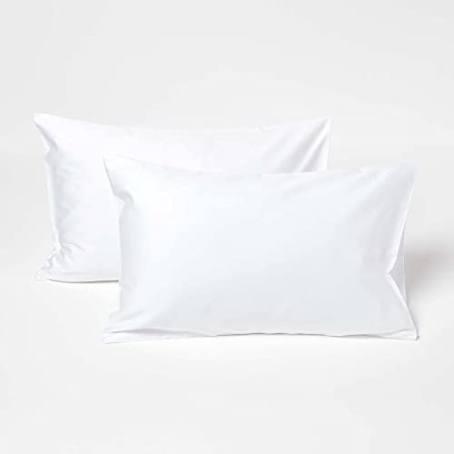 HOMESCAPES White Kid’s Pillowcases 60 x 40 cm 2 Pack 100% Organic Cotton sateen Soft Hypoallergenic Children’s Pillow Cases with Envelope Close Breathable Easy Care 400 TC 600 Thread Count Equiv