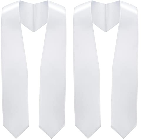 Hercicy 2 Pack 60 Inch Graduation Stole Class of 2026, Unisex Adult Graduation Sash, Plain Blank Sublimation Stoles for High School and College Ceremony, Choral and Academic(White)