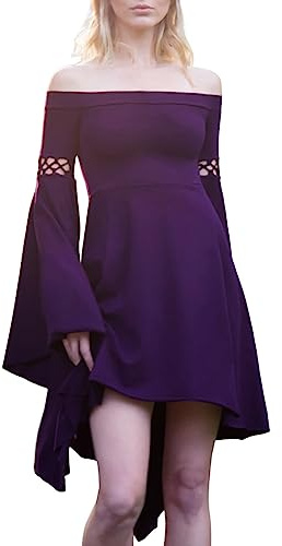 KBOPLEMQ Vestido medieval para mujer, ropa medieval, de manga larga, maxi bata, vintage, vestido de elfo, renacimiento, celta, vikingo, gótico, vestido de fantasía, morado, XL