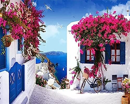 Tapete 3D Stereoskopische Fototapete Fenster Mediterrane Rose Rose Hintergrund Wohnzimmer Esszimmer Tapete TV Wandbild Tapete Wanddekoration fototapete 3d Vlies wandbild Schlafzimmer-350cm×256cm