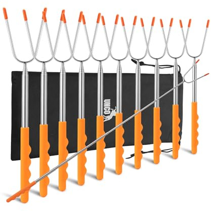 UNCO Marshmallow Roasting Sticks - 10 Pack, 45 Extendable Stainless Steel Campfire & Fire Pit Sticks for Marshmallows & Hot Dogs
