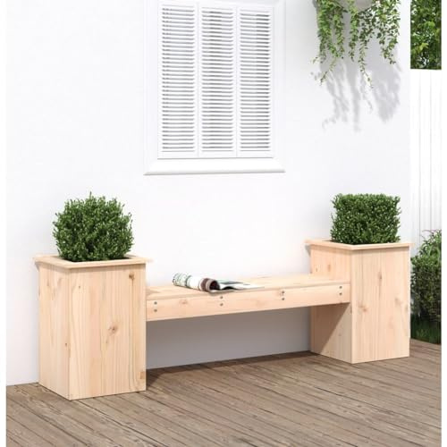 QZZCED Panchina da giardino con fioriere, 184,5 x 39,5 x 56,5 cm, in legno massello di pino, per terrazze, esterni, per giardino, cortile, prato