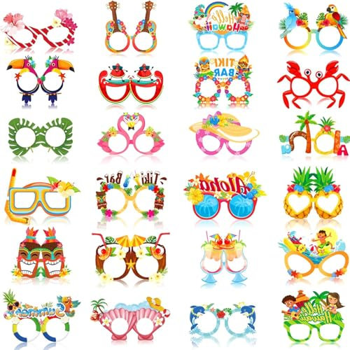 SSKHE 24 Lunettes de Fête Hawaïennes,Hawaii Tropicales Fêtes Papier Lunettes Piscine de Plage d'Été Fête Lunettes,hawaïen tropical parfaits accessoires,décorations de fêtes tropicales hawaïennes pour