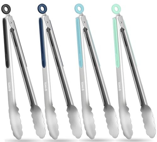 Grillzange Küchenzange, 30,5CM Grillzangen Edelstahl mit Verriegelung, Metall Zange Küche mit Rutschfestem Silikongriff, Kochzange Grill Zange Lang zum Kochen, Grillen, Heißluftfritteuse (4PCS)