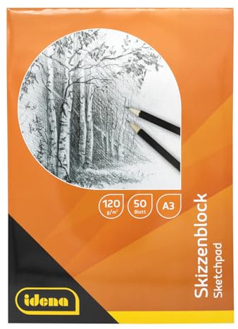 Idena 60066 - Skizzenblock DIN A3 mit 50 Blatt, Malbuch mit cremefarbenem Papier, geleimt, blanko, 120 g/m², FSC-Mix, Cremefarben