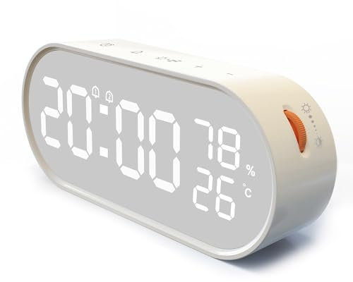 GARRULO Digitaler Wecker mit LED Display, Touch Tasten, USB-Stormversogung, Doppelalarm, Temperatur/Feuchtigkeitsanzeige, Helligkeitsregelung, Batteriebetrieben, Nachtlicht, Umweltdaten Beige