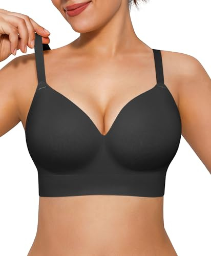 Popilush Wireless Bra for Women Seamless Full Coverage T-Shirt Black XXL