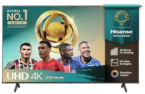 Hisense 43 43A6QTUK 4K Ultra HD Smart TV AI TV - 4K UHD, Hi-View AI Engine, Precision Colour, AI Smooth Motion, Sports Mode with Freely, Disney +, YouTube, Netflix