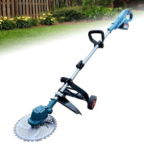 Tagliaerba senza fili con ruote e albero regolabile, 21V, Tagliaerba elettrico, Utensile da prato, con lama e filo di nylon, 1600W Motore senza spazzole, per prato, giardino.