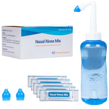 coldpa Sinus Rinse Bottle Kit for Adults - Gentle No Burn Nasal Wash with 40 Saline Packets | Easy Squeeze Nasal Irrigation Bottle for Allergy & Sinus Relief, Daily Nose Cleaner (1+40 PCS)