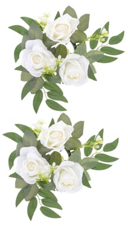 COHEALI Corona di Candele Fiori Artificiali Realistica, Anello per Candela Nuziale Bianco da 2 Pezzi, Decorazione Leggera per Matrimonio e Allestimenti di Festa
