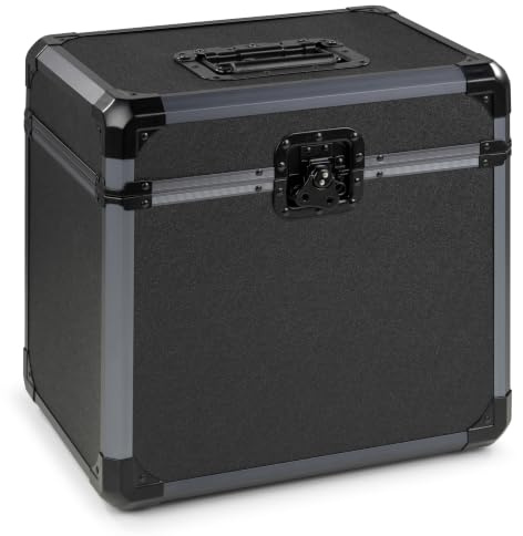 Vonyx RC82 Maleta para vinilos LP de 12 Pulgadas con Capacidad para 70 Discos de Vinilo, Interior Acolchado, Flight Case con Tapa extraíble, Cierres Mariposa, asa, Negra para DJ y Transporte