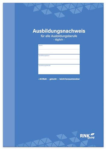 RNKVERLAG - Ausbildungsnachweis-Block, alle Ausbildungsberufe, DIN-A4, tägliche Eintragungen, wöchentliche Einteilung, gelocht, perforiert, 1 Stück