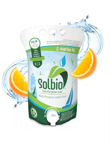 Solbio Marine - Líquido Sanitario Natural 4 en 1 40 dosificaciones. Aditivo Sanitario Adicional para Inodoro de Camping, Sistemas de Inodoro móviles, Inodoro químico y Aseo de Cassette.