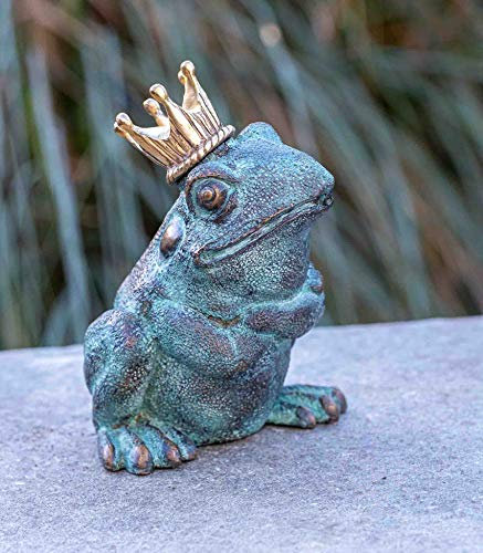 IDYL Bronze-Skulptur Froschkönig | 20x11x15 cm | Tierfigur aus Bronze handgefertigt | Gartenskulptur oder Teich-Dekoration | Hochwertiges Kunsthandwerk | Wetterfest