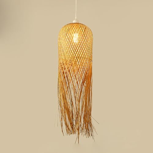 Bambus Pendellampe Vintage Weben Pendelleuchte Natürlichen Handgemachte Gewebt Rattan Hängeleuchte Kreative Höhenverstellbare E27 Hängelampe Restaurant Beleuchtung Wohnzimmer Cafe Kronleuchter,70*17cm