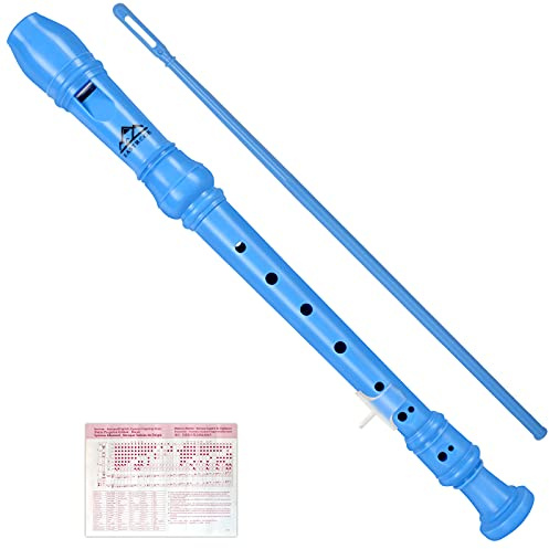 Eastrock Recorder Instrument German Style Soprano Recorder Blue 3 Pieces for Beginners with Cleaning Rod, Fingering Chart, Packing Bag, Thumb Rest