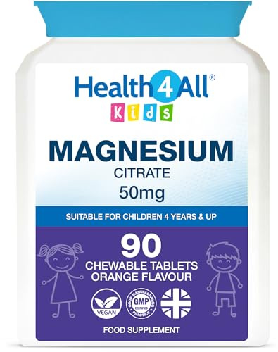 Health4All Kids Magnesium 90 Chewable Tablets for Anxiety, Sleep, Ticks. Tasty Orange Chewable Magnesium Supplement for Children 4+, Vegan, Sugar-Free | Made in UK | Alternative to Glycinate Gummies