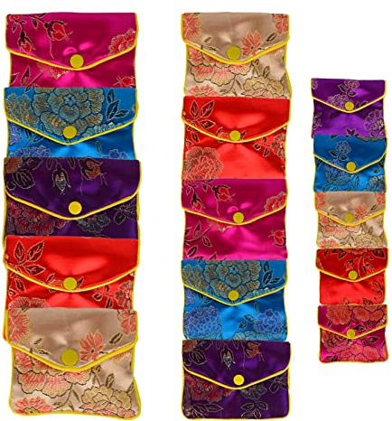 Bleiou 15 Pcs Jewelry Purse Pouch Brocade Gift Bags Chinese Style Pouches Mix Colors(Small&Medium&Large)