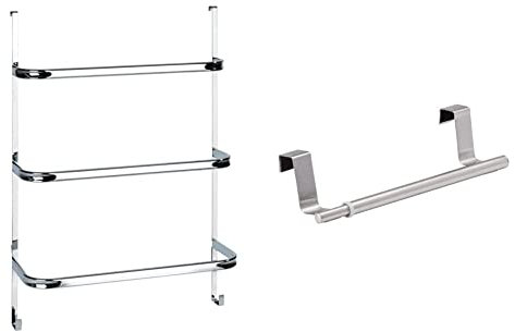 WENKO Handtuchhalter Irpinia Chrom - mit 3 Handtuchstangen, 54.5 x 77.5 x 21.5 cm, Chrom & Tür-Handtuchstange Teleskop 60 cm - ausziehbarer Türhandtuchhalter, 36-60 x 4 x 6 cm, Silber matt