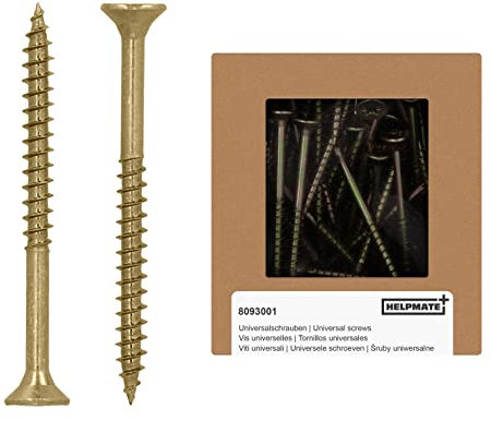 HELPMATE - Tornillos universales de cabeza avellanada 5.0 x 60 amarillo pasivado - Paquete de 100 tornillos para madera con accionamiento PZ 2 e rosca parcial - Tornillos de aglomerado para uso en