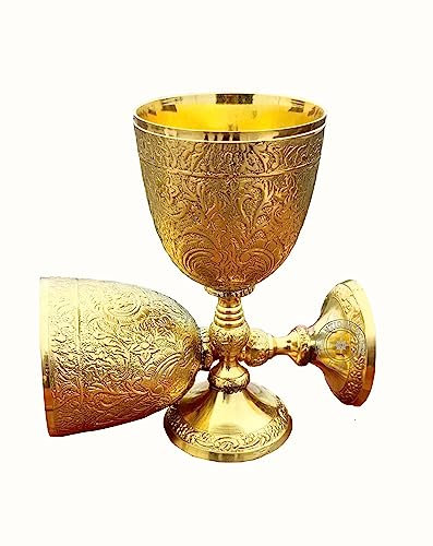 THE ANTIQUE HOUSE Copa de latón con forma de cáliz de cristal vintage hecha a mano con diseño de rey de fantasía real, 1 unidad, boda y gótico, 7 onzas, 6 pulgadas