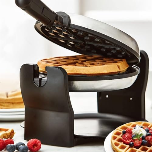 Rotating Belgian Waffle Maker, 180° Flip Iron w/Non-stick Plates, 4-slice Belgian Waffle Maker with Pfoa Free Nonstick Coating, Adjustable Temperature, Space Saving Storage