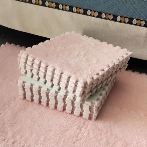 Haklein Plüschschaum-Bodenmatte, DIY-Puzzle-Schaumstoff-Bodenteppich, 30 x 30 x 1 cm, weiche Spielmatten, Schlafzimmer, Krabbelmatten, rutschfest, ineinandergreifend, 10 Stück, Rosa