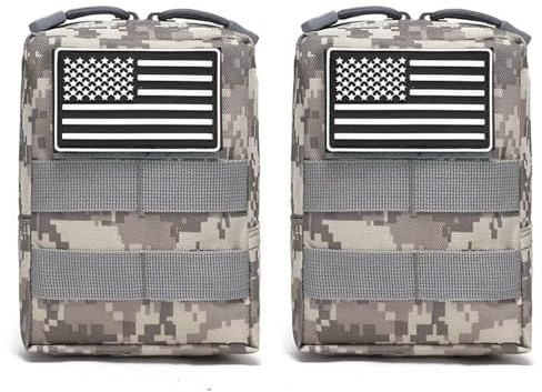 2 Pack Tactical Molle Pouches Small Molle Utility Pouch Small Tactical Accessory Bag Belt Pouches Vest Pouch Compact Water-Resistant EDC Pouch with Flag Patch