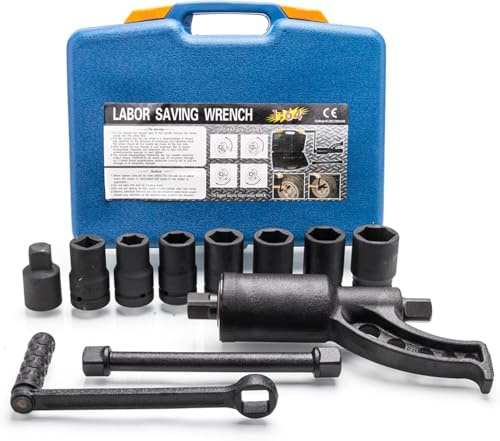 Heavy Duty Torque Multiplier Wrench Set - 1:64 Torque Wrench Set 11PCS Labor Saving Torque Multiplier Wrench Lug Nut Remover Lug Nut Wrench Set 1'' Drive 4800 NM with 8PCS CR-V Sockets Set (24-38MM)
