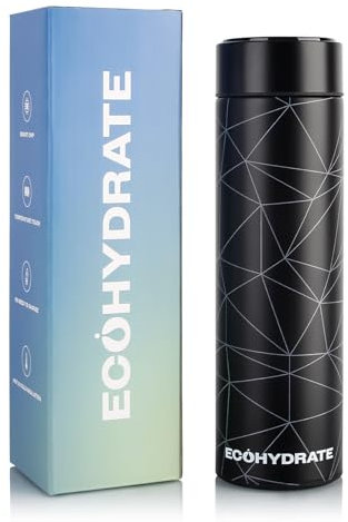 Ecohydrate Snake Skin Insulated Water Bottle Stainless Steel 500ml, Temperature Display Hot & Cold Flask for Cycling Gym Home Office Coffee Tea