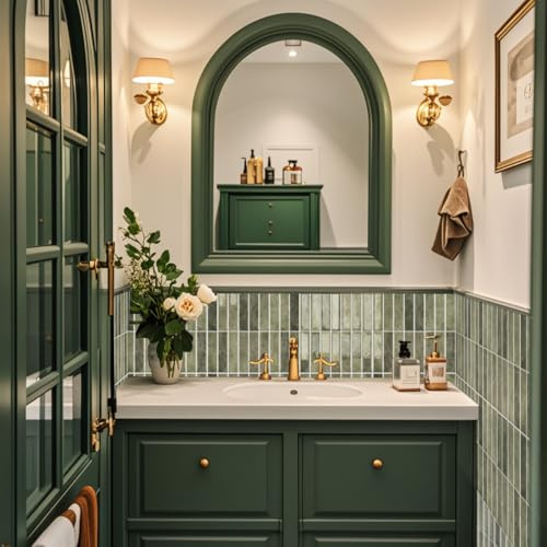 Alwayspon 10 Sheet 12''x 12inch Retro Green Subway 3D Self Adhesive Wall Tile Sticker Transfers, Peel and Stick Self Adhesive Waterproof Splashback Stick on Tile Decals for Kitchen Bathroom Wall